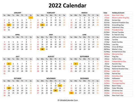 Federal Holidays 2022 Calendar With Holidays Printable Free Letter