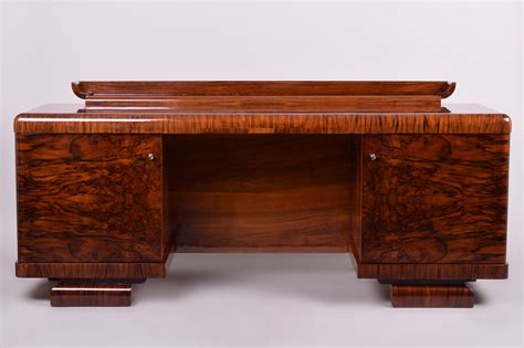 Large Czech Walnut Art Deco Writing Desk 1930s 120449