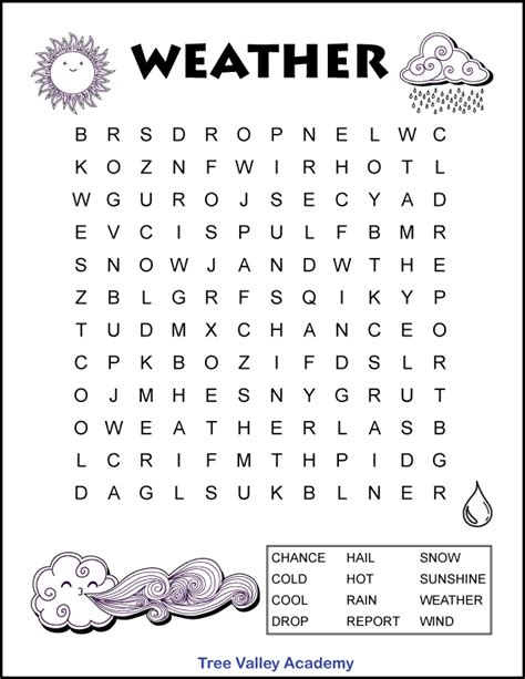 Easy Weather Word Search For Kids Weather Words Weather Word Search