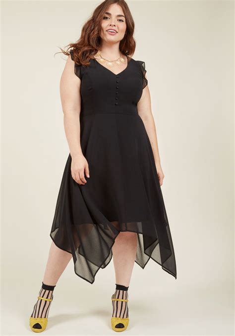 Chiffon Handkerchief Midi Dress In Black Modcloth Midi Dress