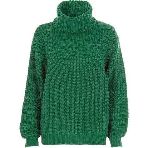 Green Chunky Knit Roll Neck Jumper Knitwear Sale Women