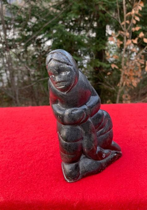 Inuit Art Soapstone Carving Inuk With Seal Lucassie Amm Etsy Canada Soapstone Carving Inuit