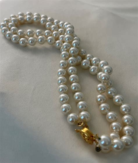 Vintage Faux Pearl Multi Strand Necklace With Box Clasp Etsy