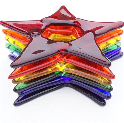 Rainbow Fused Glass Star Suncatchers Set Of 6 Fused Glass Etsy Glass Art Tiffany Glass Art