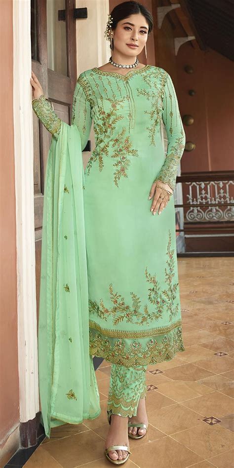 Designer Satin Georgette Salwar Suit With Heavy Embroiderd Zari And Diamond Work All Over With