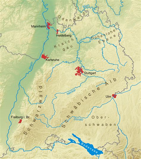 Discover the beauty hidden in the maps. Physical map of Baden-Württemberg 2008 - Full size | Gifex