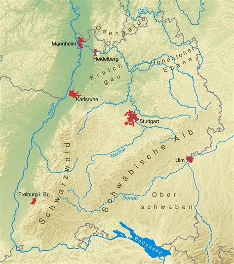 This map was created by a user. Physical map of Baden-Württemberg 2008 - Full size | Gifex