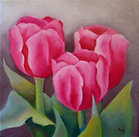 Nels Everyday Painting Pink Tulip Portrait Sold