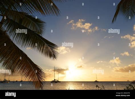 The Beautiful Sunset On Martinique Island French West Indies Stock
