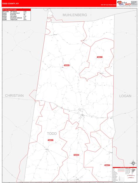 Todd County Ky Zip Code Wall Map Red Line Style By Marketmaps