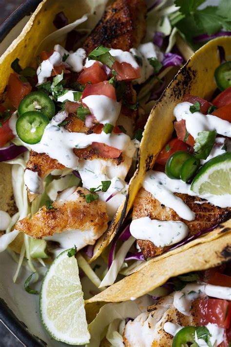 Fish Tacos With Cilantro Lime Sauce Grilled Fish Tacos Food Recipes
