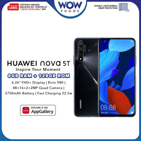 The huawei nova 5t is powered by a hisilicon kirin 980 (7 nm) cpu processor with 128gb, 8gb ram. Huawei nova 5T Price in Malaysia & Specs - RM1165 | TechNave