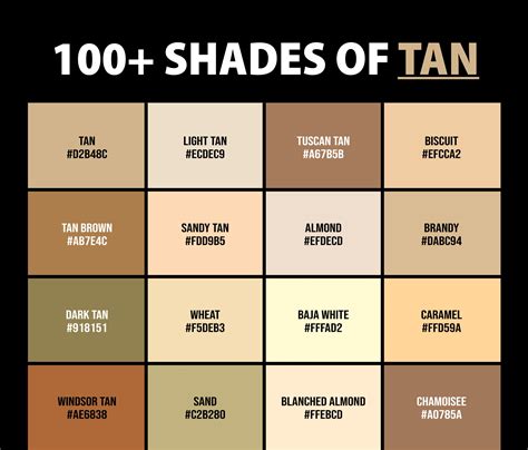 100 Shades Of Tan Color Names Hex Rgb And Cmyk Codes Creativebooster