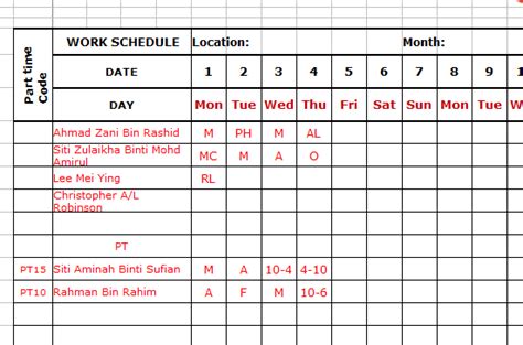 Sample Of Retail Duty Planning Schedule Standard Operating Procedure