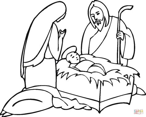 Kolorowanka Józef i Maryja obok małego Jezusa Kolorowanki dla dzieci