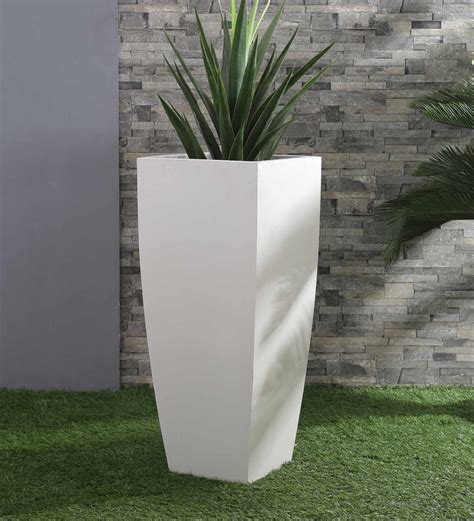Buy White Polymer Square Shaped Large Planter By Yuccabe Italia Online