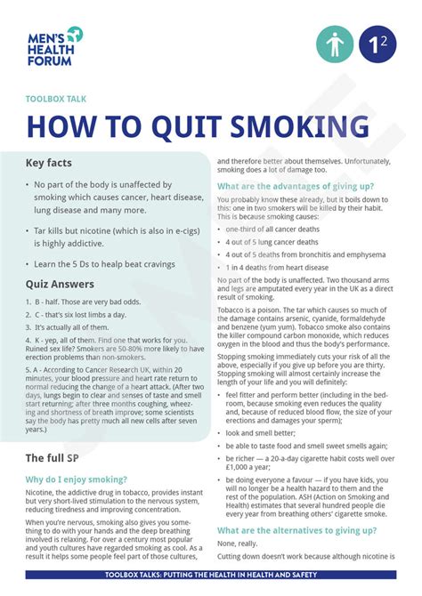 Toolbox Talk 1 How To Quit Smoking Pdf Mens Health Forum