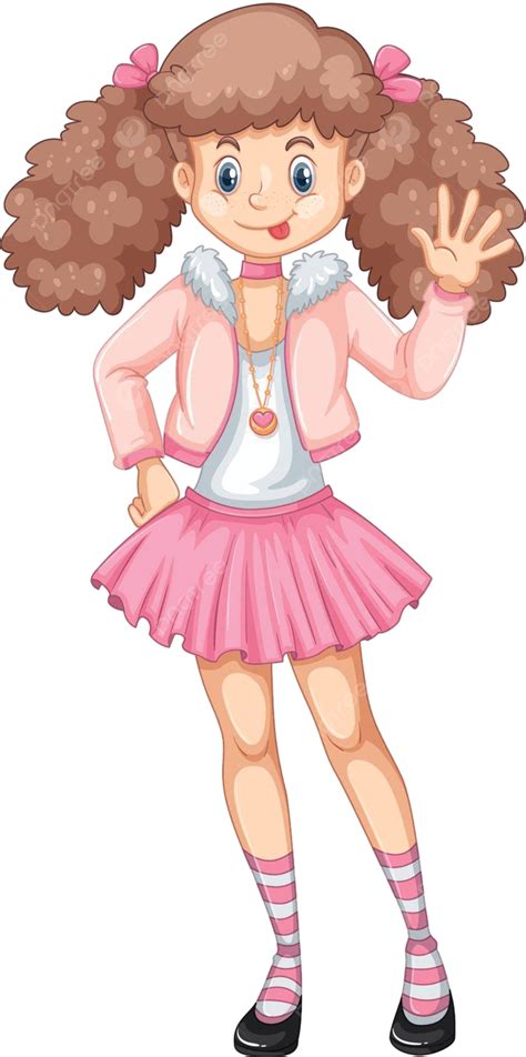 Cute Teenage Girl In Pink Costume Drawing Clipart Kid Vector Drawing