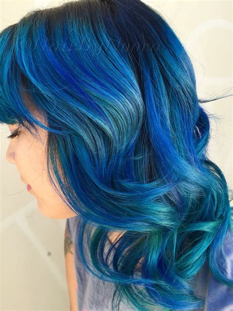 Blue teal hair, galactic hair, ocean hair, mermaid hair ...