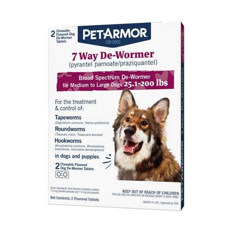 Petarmor 7 Way De Wormer For Dogs Over 25 Lbs 2 Chewable Tablets