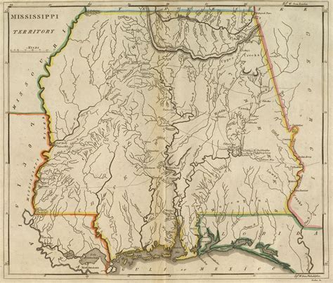 1814 Mississippi Territory Map County Map Vintage Wall Art