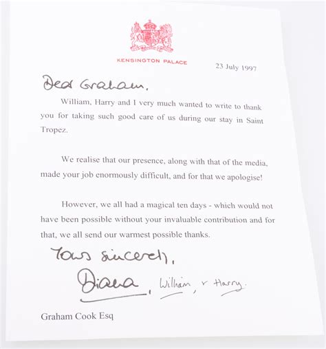 Princess diana's brother linked her death to the bbc after saying diana reached crisis after interview deception. Princess Diana Letter To Be Auctioned In Market Harborough ...