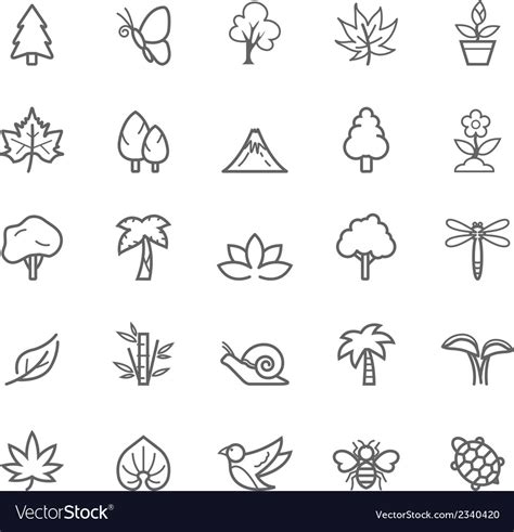 Set Of Outline Stroke Natural Icons Royalty Free Vector