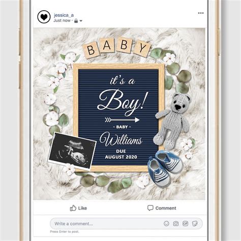 Digital Pregnancy Announcement Boy Baby Gender Reveal Social Etsy