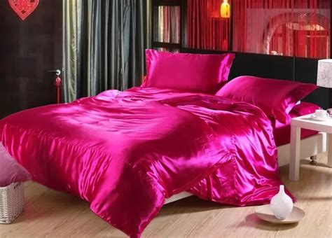 Pcs Hot Pink Silk Sheets Bedding Sets California King Queen Full Twin