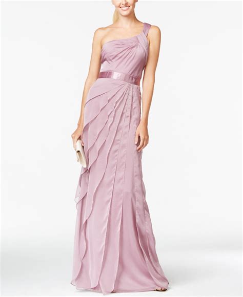 adrianna papell one shoulder tiered chiffon gown in pink dusty rose save 50 lyst