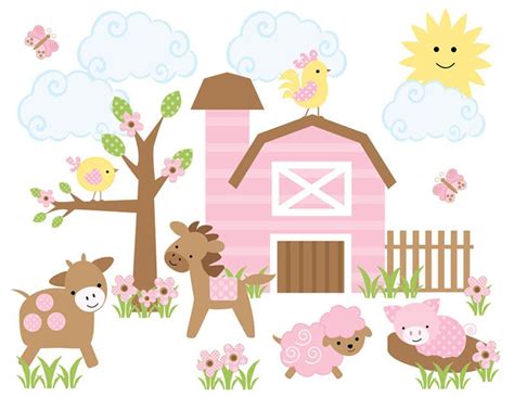Pink Farm Nursery Girl Decal Wall Art Mural Barnyard Animals Stickers