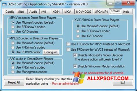 Not only does it include codecs, but it also includes some programs to configure the audio and video compression parameters. Download ADVANCED Codecs for Windows XP (32/64 bit) in English
