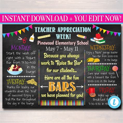 Editable Teacher Appreciation Week Itinerary Poster Digital Etsy