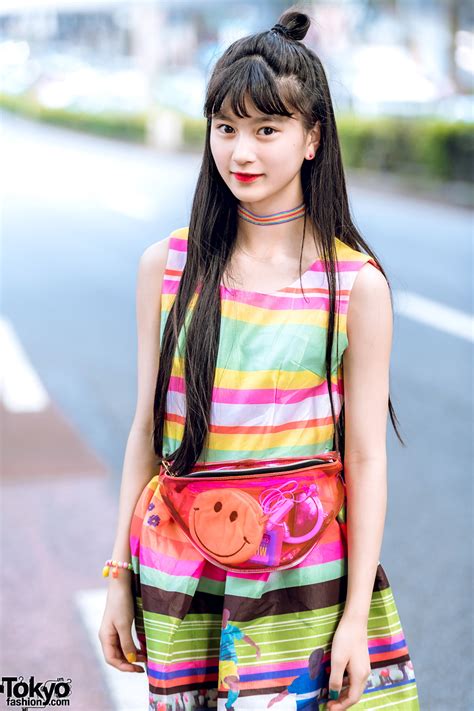 Japanese Pop Idol And Model A Pon In Harajuku W Colorful Dress Adidas