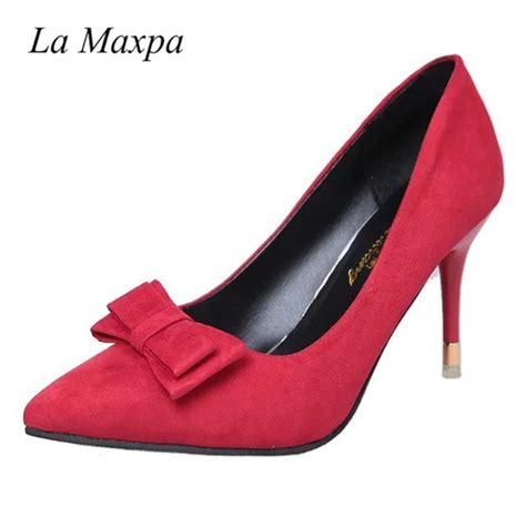 la maxpa woman sexy thin high heel pointed toe suede pumps fashion bow knot wedding lazy high