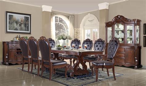 Cherry Double Pedestal Dining Table Set 8pcs W Sideboard Traditional