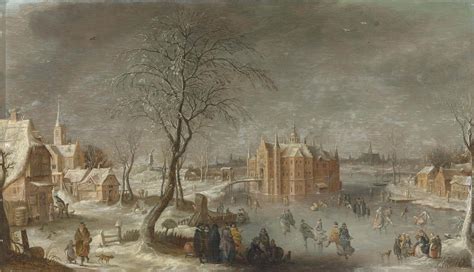 Dutch School Mid 17th Century A Winter Townscape With Figures Ice