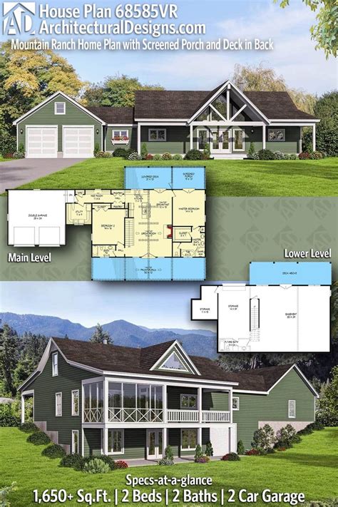 Plan 68585vr Mountain Ranch Home Plan With Screened Porch And Deck In