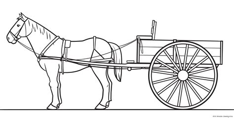 Horse Cart Coloring Page Line Art Illustrations