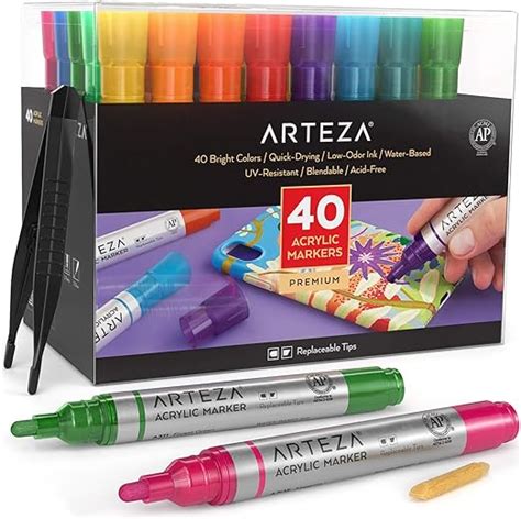 Arteza Acrylic Paint Markers Set Of 40 Assorted Colour Pens