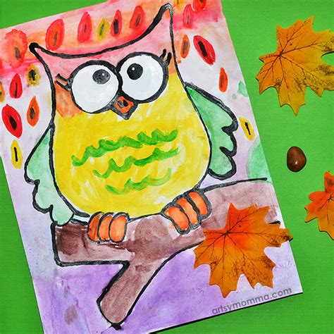 Beautiful Autumn Owl Black Glue Art Includes Template Artsy Momma