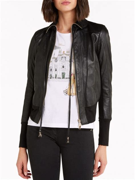 Trendy Womens Black Leather Bomber Jacket