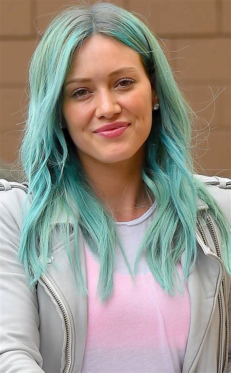 Hilary duff now with green hair shows off her tattoos ellen degeneres, including her new hilarious one on her thigh. Hilary Duff Is Back from Vacay, Debuts Blue Mermaid Hair ...