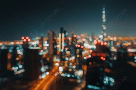 흐림 야간 도시 풍경 도시 야경의 추상 배경 Bokeh 조명 현대 도시 두바이 아랍 에미레이트 사진 및 무료 다운로드를위한 그림