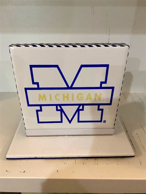 University Of Michigan Logo Ceramic Laser Engraved Tabletop Etsy