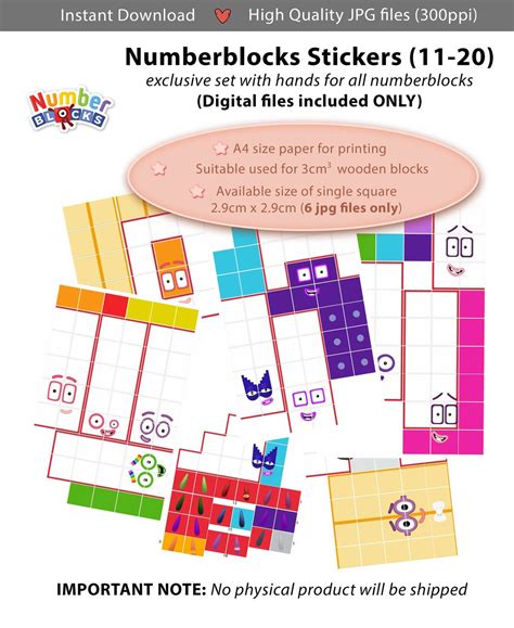 Numberblocks Faces 11 20 And Hands 29cm A4 Stickers Etsy