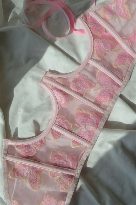 Pink Corset Cupless Underbust Corset With Embroidered Etsy