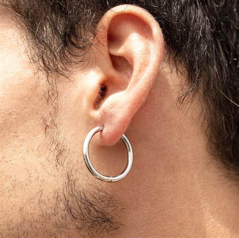 Mens Silver Hoop Earrings Hoop Earrings Men Large Mens Earrings Mm