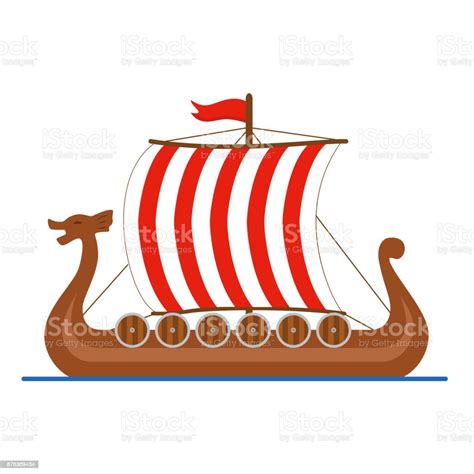Ilustración De Logo De Drakkar Nave Vikinga Color Aislado Sobre Fondo