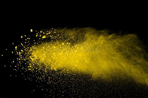Abstract Of Yellow Powder Explosion On Black Background Yellow Powder